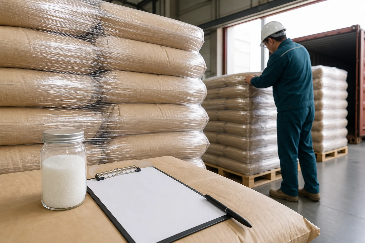Illustrative packaged polymer and sample inspection