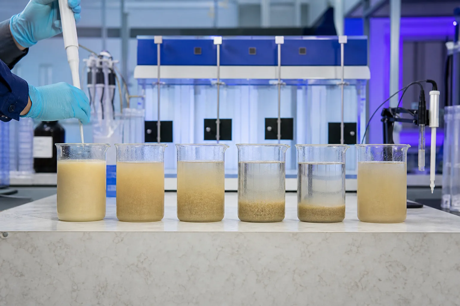 Illustrative laboratory comparison of polymer-treated suspensions